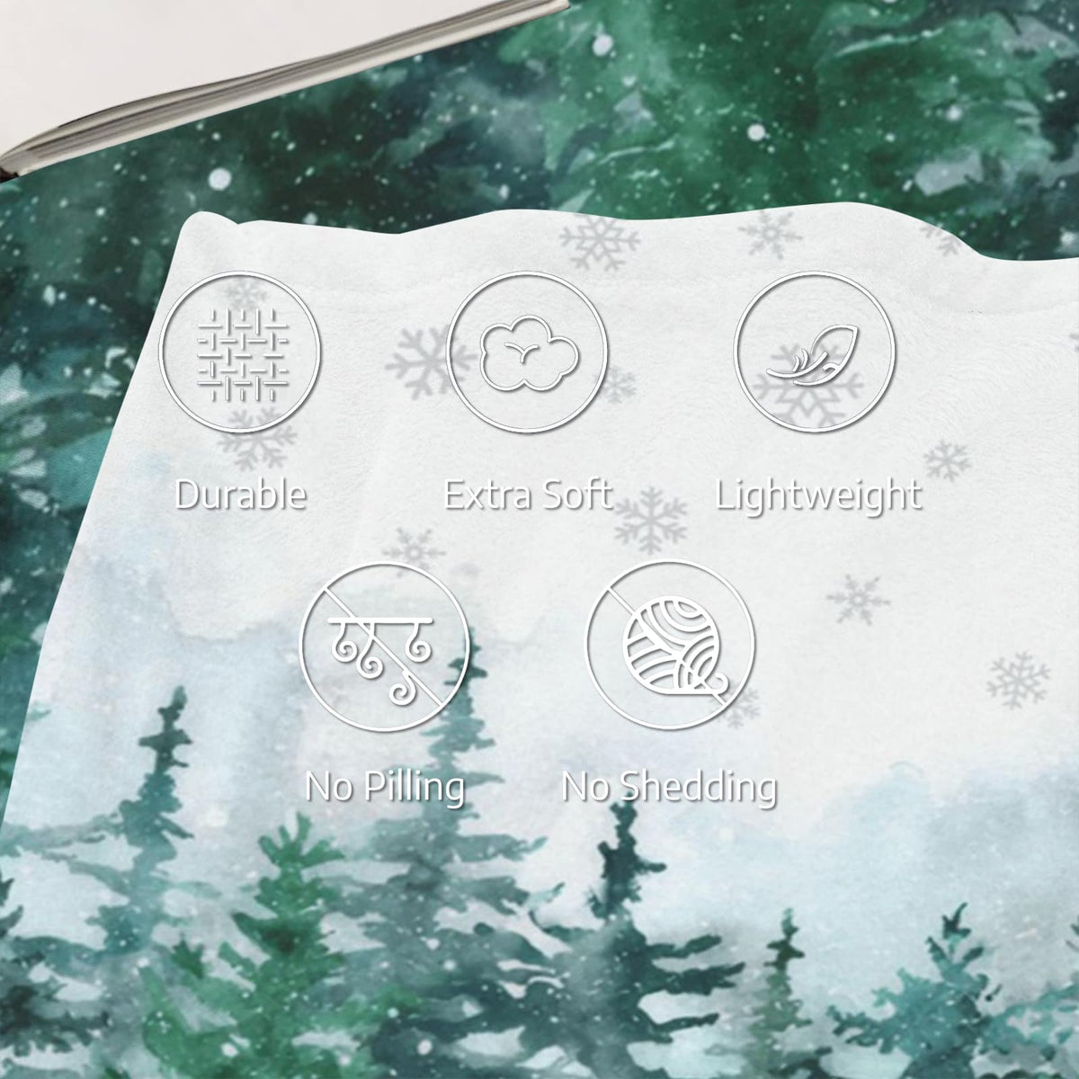 Christmas Blanket Watercolor Pine Tree Forest, Xmas Winter Snowflake Snowy Soft Cozy Throw Blanket, Queen Size Lightweight Flannel Blanket for Home Party Bed Sofa Couch, 60" x 80"