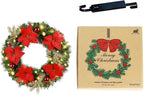 Solar Christmas Wreath 24 Inches Pre-Lit Solar 50 Led Artificial Lighted Wreath for Front Door Window Home Decor Outdoor Christmas Decor Poinsettias Golden Pine Branches Balls(2403)
