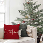 Allorry Christmas Pillow Covers Merry Christmas Throw Pillow Decorative Christmas Red Cotton Cloth Linen Cloth Pillow Cover Sofa Cover Decorative Rectangle Length 18X18 inches