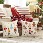 Christmas Pillow Covers 18x18 Inch Set of 4 Nutcracker Christmas Decorations Gold Gingerbread Merry Christmas Throw Pillow Cases Xmas Outdoor Winter Decor Decorative Pillows for Couch Holiday Party