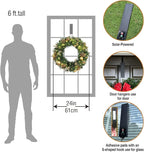 Solar Christmas Wreath 24 Inch Pre-Lit Solar 50 Led Artificial Wreath for Front Door Window Home Decor Decorated with Golden Pine Cones Christmas Balls Glitter Pine Branches (2402)