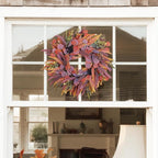 Fall Wreaths for Front Door 24 Inch, Outdoor Wreaths with Artificial Willow Leaves and Berries, Autumn Wreath for Front Door Indoor Wall Window Farmhouse Thanksgiving Halloween
