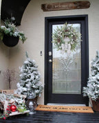 24 inch White Christmas Wreath,Winter Norfolk Pine Wreaths Bows for Front Door with Silver Colored Ball Pinecones Berries for Fireplace Xmas Decorations, Wall Window Indoor Outdoor Decor
