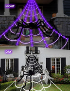 Spider Webs Halloween Decorations Lights - 250 LEDs 16.4Ft Outdoor Battery Operated String Purple Halloween Lights with 8 Modes Remote Control Spiderweb,47" Large Spider,Waterproof (Purple)