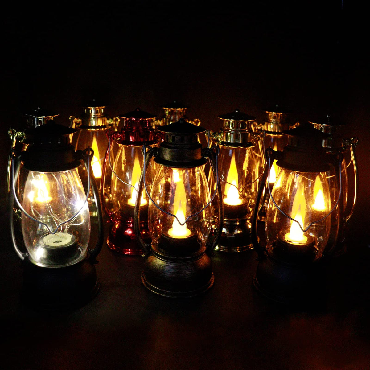 Reperla Mini Lanterns (6 Pcs-5.1in) Small Lantern Decorative Indoor Outdoor Hanging Ornaments LED Candle Lights Decorative Home Decor for Weddings Western Camping Party Halloween Christmas Decorations