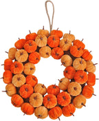 Thanksgiving Pumpkin Wreath Artificial Fall Harvest Wreath Autumn Hanging Garland for Thanksgiving Festival Holiday Window Party Decor