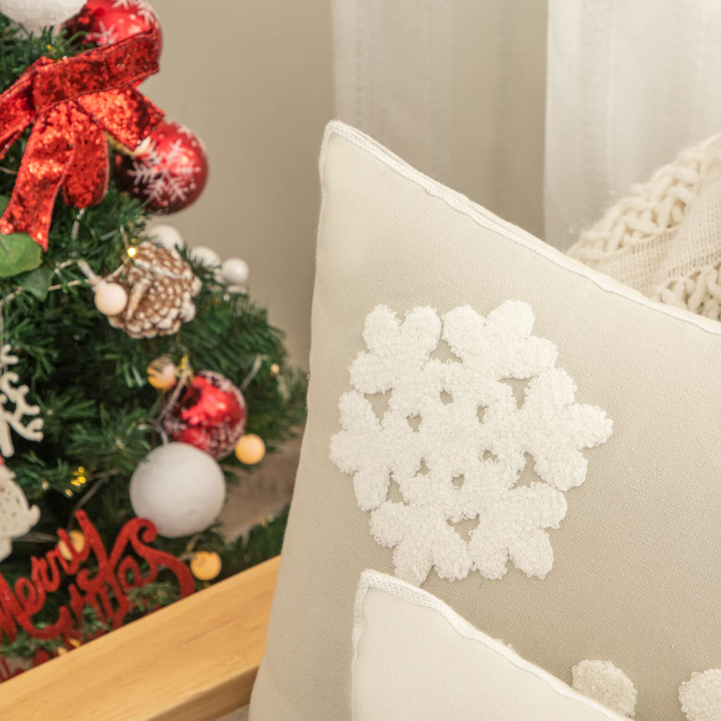 AFIRMLY 18x18,Cotton Christmas Blessing Throw Pillow Cover for Bed Sofa Cushion Car Snowflake Embroideried Pillowcases,1pair Grey
