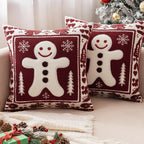 Christmas Throw Pillow Covers 18x18 Set of 2, Embroidered Gingerbread Man Cushion Covers with Snowflake Christmas Tree, Red White Holiday Decorative Pillow Cases for Sofa Couch Living Room Home Decor