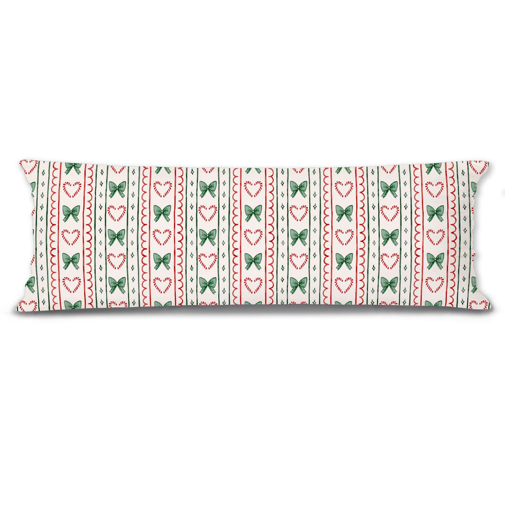 Mancheng-zi Coquette Bow Candy Cane Christmas 20x54 Body Pillow Cover Pillowcase with Zipper, Preppy Girly Christmas Decor, Retro Red and Green Xmas Decorative Long Hug Pillow Cases for Bed Couch