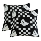 Ultra Soft Cozy Checkered Ghost Happy Halloween Knitted Throw Pillow Cover Fluffy Microfiber Checkerboard pillocase Lightweight Decorative for Sofa Bed 18 Inches Both Sides Black
