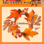 Jansun 4 Pcs Fall Candle Rings, Artificial Maple Leaves Pumpkins Decorative Wreaths for Fall Home Decor Thanksgiving Halloween Centerpieces and Farmhouse Table Settings