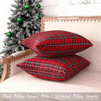 CARRIE HOME Red Tartan Plaid Christmas Throw Pillow Covers 20x20 Set of 2 Christmas Couch Pillow Covers Xmas Decor for Winter Holiday