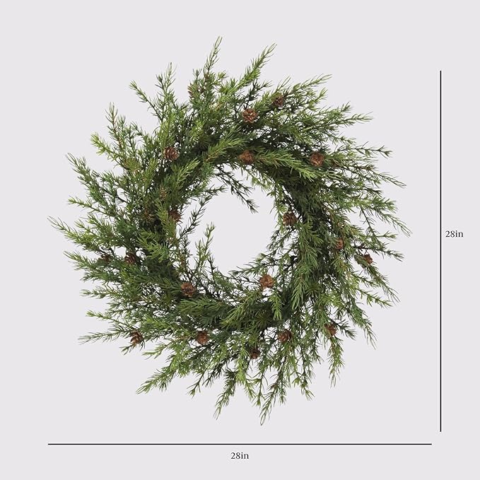 CG Hunter Holiday Collection Faux Wreath, Premium Artificial Indoor and Outdoor Large 28" Pinecone Christmas Wreath, Christmas Decorations and Holiday Greenery