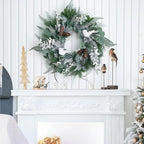 Winter Wreaths for Front Door Outside- 24 Inch Outdoor Christmas Wreath with White Owl,Pine Cones,Cedar and White Berries,Artificial Snowy Winter Decorations for Home Farmhouse Door Decor