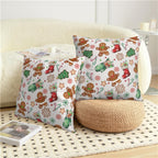 Kwlegh Christmas Pillow Covers 18x18 Set of 2 Gingerbread Man Throw Pillow Covers Xmas Tree Socks Gloves Snowflakes Pillow Case for Holiday Decor Couch Sofa