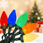 C7 LED Christmas String Lights,26FT Outdoor Christmas Lights with 50 LED Xmas Colorful Warm White Bulbs,Vintage Xmas Lights Outdoor Decorate Tree/Garden/Party/Room