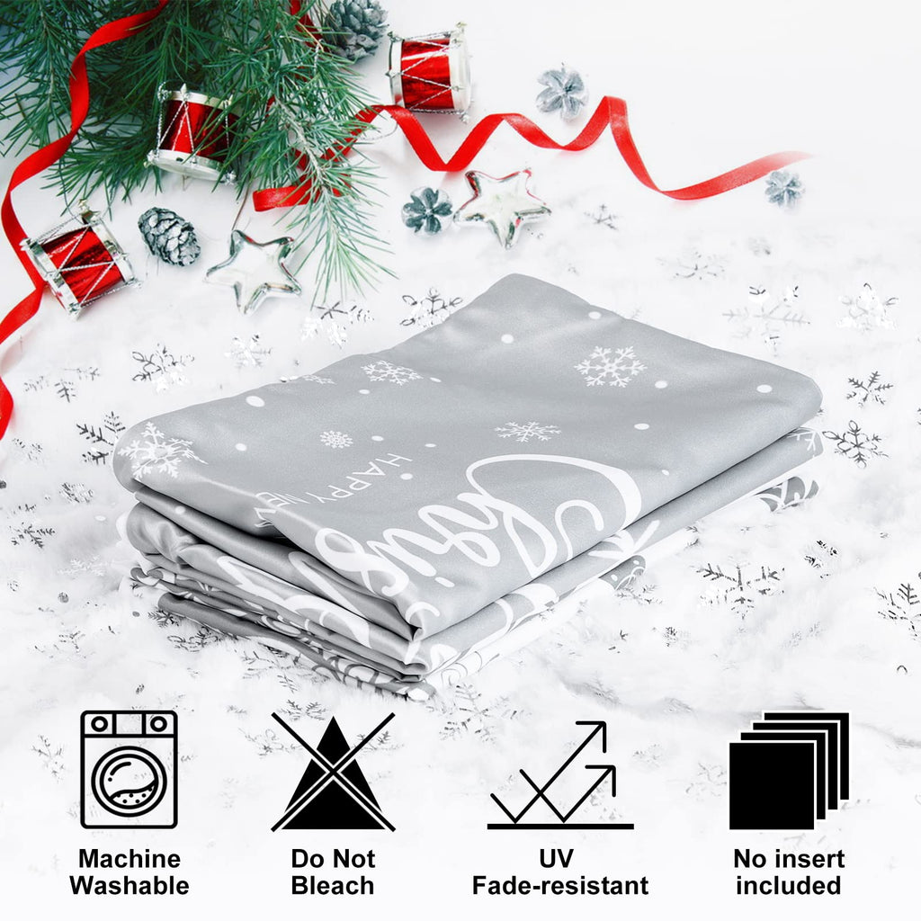 Lanpn White and Grey Christmas Lumbar Throw Pillow Covers 12x24 Set of 4, Decorative Long Gray Winter Snowflake Xmas Cushion Covers Pillow Cases for Home Bedroom Room Holiday Couch Decor Decorations