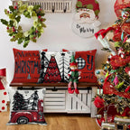DIYDEC 4pcs Christmas Pillow Covers 20x20 Inch Red Pillow Covers Xmas Decorations Buffalo Tree Truck Merry Christmas Pillows Winter Holiday Farmhouse Seasonal Throw Case Decor for Sofa Couch