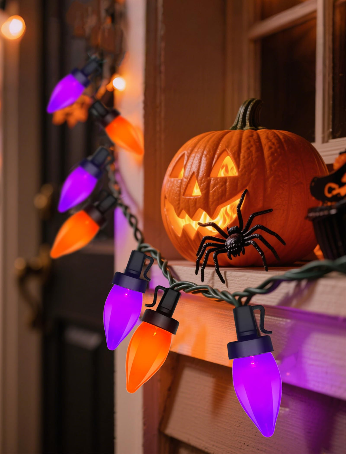 Xingzd 26FT Halloween String Lights Outdoor, 50 C7 LED Orange String Lights, Plug-in Halloween Patio Decorative Lights for Indoor Christmas Backary Porch House Holiday Party Decor