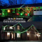 Brizled Red & Green C5 Christmas Lights, 33ft 100 LED Christmas Lights, Connectable 120V UL Certified Mini Xmas Light String Faceted Xmas Light for Christmas Tree Party Roof Indoor Outdoor Decor