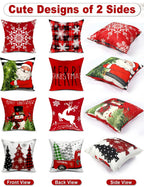 Double-Sided Print Christmas Pillow Covers 16''x16'', Set of 4, 8 Christmas Patterns Christmas Tree, Snowman, Snowflakes, Merry Christmas, Deer, Santa Claus,Truck, Let It Snow, Soft Linen Material