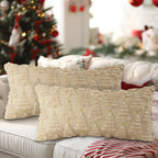 Lanpn Christmas 12x24 Throw Pillow Covers Set of 2, Winter Star Christmas Tree Throw Pillow Cases Soft Plush Faux Fur Wool 12 x 24 Winter Cushion Cover for Indoor Home Bedroom Couch Sofa Decor (Beige)