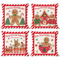 PANDICORN Christmas Pillow Covers 16x16 Set of 4 Gingerbread Man House Candy Cane Christmas Decorations Hot Cocoa Red Green Winter Holiday Decorative Throw Pillow Case for Home Couch Bedroom Decor
