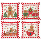 PANDICORN Christmas Pillow Covers 16x16 Set of 4 Gingerbread Man House Candy Cane Christmas Decorations Hot Cocoa Red Green Winter Holiday Decorative Throw Pillow Case for Home Couch Bedroom Decor