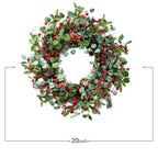 Idyllic Christmas Wreath for Front Door,20" Winter Wreath with Pine Cones Red Berries and Eucalyptus, Winter Decorations for Everyday Farmhouse Window Outdoor/Indoor