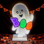 Halloween Neon Infinity Ghost Light,10.24Inch 3D Ghost Table Decor,USB Powered Light Décor for Halloween Party,Office,Bedroom Bathroom Decoration