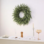 24" Real Touch Christmas Cedar Wreath - Artificial Cedar Wreaths Faux Green Fake Pine Needles Wreath for Front Door, Wall, Windows, Home,Outdoor,Xmas Decor