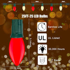 Red and White LED Christmas Lights,25FT Vintage C9 Red White Christmas Lights Outdoor with 26 LED Bulbs,Commercial Extendable Xmas Light for Roofline Patio Holiday Party Backyard Xmas Decor