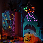 Halloween Ghost Neon Sign for Wall Window Decor, BOO Neon Signs for Halloween Party Decorations, USB Powered Little Ghost LED Lamp for Bedroom Club Bar