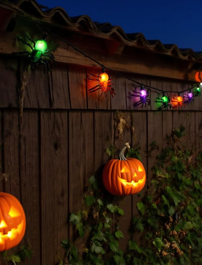 Halloween Spider Lights, 12ft 20 LED Plug in Glitter Spider String Lights, UL Certified, for Indoor Outdoor Halloween Decorations, Party, Porch, Yard