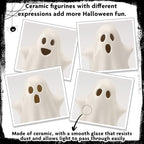 4PCS Ceramic Ghost Light Up Decor, Cute Ghost Halloween Decor, Small White Ghost Figurine Timer Led Ghost Figurines for Desk Tabletop Centerpieces，Halloween Decoration Indoor