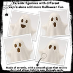 4PCS Ceramic Ghost Light Up Decor, Cute Ghost Halloween Decor, Small White Ghost Figurine Timer Led Ghost Figurines for Desk Tabletop Centerpieces，Halloween Decoration Indoor