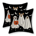 JEFERSO Halloween Pillow Covers 18x18 Inch Set of 2 Black White Dog Ghost Throw Pillows Fall Halloween Home Decorations Pillow Cases Autumn Holiday Linen Outdoor Decor Cushion Case for Couch Sofa