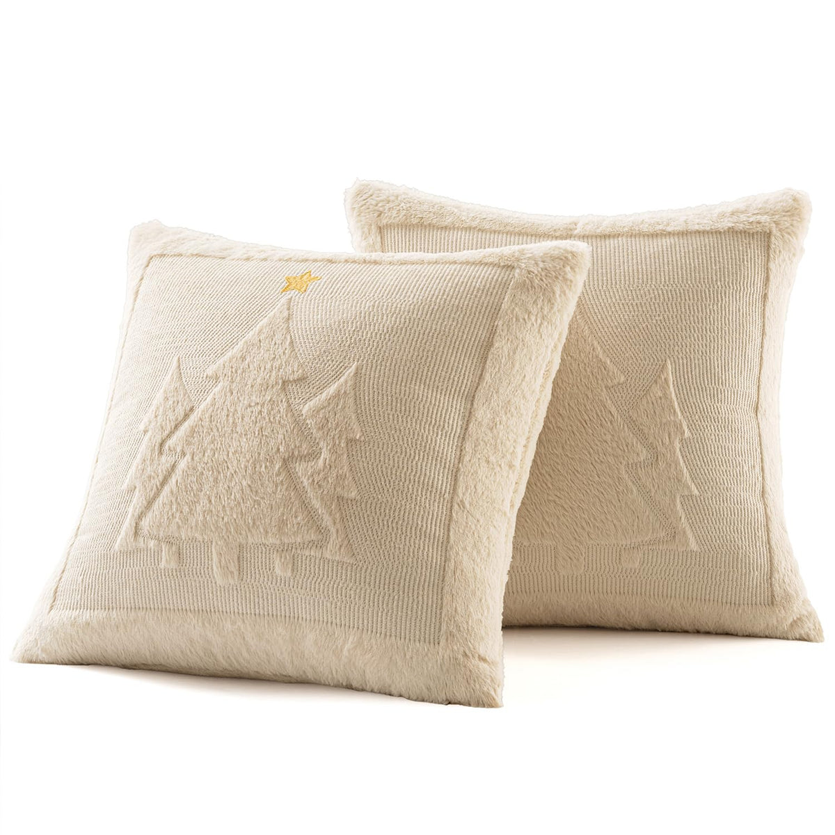 MIULEE Christmas Trees Pillow Covers Set of 2 Decorative Soft Throw Pillows Plush Faux Fur Wool Embroidered Couch Cushion for Holiday Winter Home Decor Chair Sofa Bedroom Living Room,Beige 18x18inch