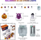Halloween Lights Decorations, 16.4 FT 30 LED Pumpkin Bat Ghost Spooky Battery Operated Cute Orange and Purple String Lights Cozy Remote Timer 8 Lighting Modes Twinkle Indoor Outdoor Window Porch Decor