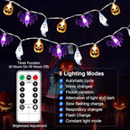 Halloween Fairy Lights,Waterproof Pumpkin Bat Ghost Battery Powered Lights, 16ft 30LEDs with Remote Control, String Light for Windows, Indoor Outdoor Decorations, Halloween Party Decorations