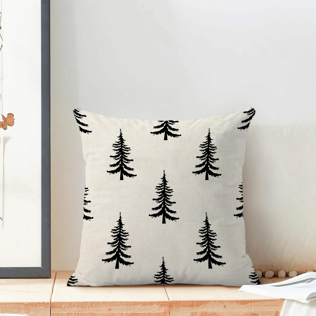 CXMEIFLY Christmas Pillow Covers 20x20 Inch Set of 2 Cream Black Christmas Tree Decor Throw Pillows Winter Xmas Holiday Outdoor Cushion Cases for Couch Bed Decorations