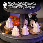 4PCS Ceramic Ghost Light Up Decor, Cute Ghost Halloween Decor, Small White Ghost Figurine Timer Led Ghost Figurines for Desk Tabletop Centerpieces，Halloween Decoration Indoor
