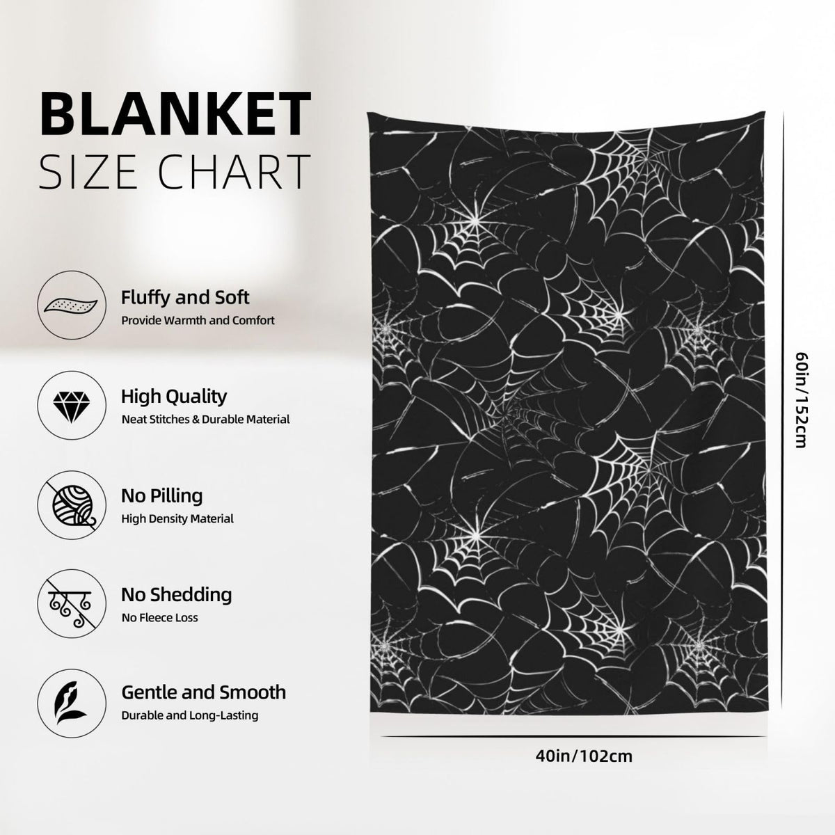 Gothic Spider Web Blanket - Perfect for Gothic Room Decor,Spooky Home Decor, Ideal Gothic Decor Accent,Black Horror Blanket, Soft Flannel for Couch, Bed, and Haunted Mansion Use (50" x 60")