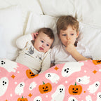 JarThenaAMCS Halloween Fuzzy Flannel Blanket 60 x 50 Inch Ghost Pumpkin Throw Blanket Pink Soft Blankets for Farmhouse Home Chair Sofa Couch Bed