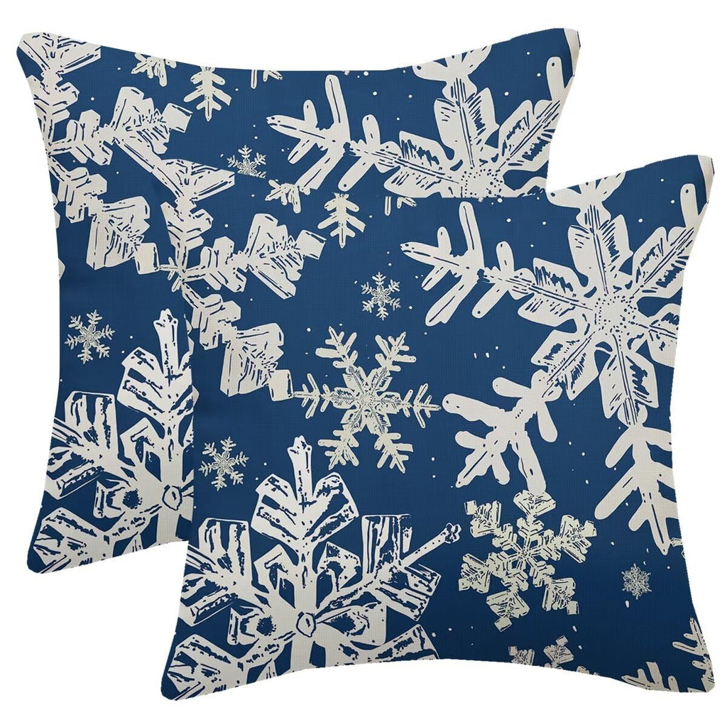 AELUTYSH Navy Blue Christmas Pillow Covers 18x18 Inch Set of 2 Winter Snowflake Decorative Throw Pillows Farmhouse Holiday Christmas Decor Cushion Covers Linen for Home Living Room Bed Outdoor
