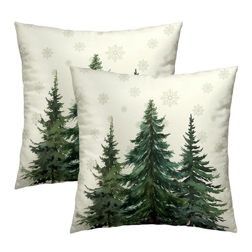 Green Christmas Tree Pillow Covers 16x16 In, Winter Nature Birch Forest Snowflake Throw Pillows Cover Farmhouse Decorative Pillow Case for Couch Bed Sofa Outdoor Patio Decor
