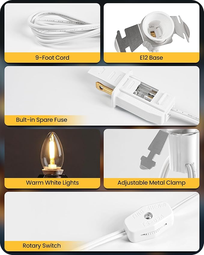 Christmas Village Lights, Decoration String Lights 12Ft with 6 C7 LED Bulbs, Warm White, with Socket and Switch, for Christmas Snow House,Pumpkin Crafts,Holiday Decoration W04VL05