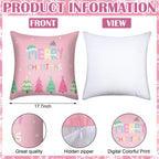 HunnmingRe 6 Pcs Pastel Christmas Throw Pillow Covers 18 x 18 Inch Pink Nutcracker Xmas Trees Truck Pillow Case Soft Candyland Cushion Case Pastel Pink Christmas Decor for Home Couch Sofa Bed Chair