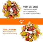 Fall Wreaths for Front Door,Sunflower Autumn Wreath with Lights,Pumpkins and Bows,for Thanksgiving Halloween Farmhouse Indoor Outdoor Outside (Golden Pumpkin)