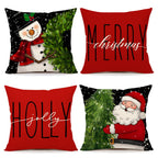 Red Black Christmas Pillow Covers 18x18 Set of 4 Farmhouse Xmas Decorations Snowman Wreath Santa Claus Tree Merry Christmas Holly Jolly Winter Holiday Decor Throw Cushion Case for Home Couch S24C27